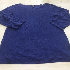 Eileen Fisher 100% organic linen light weight knit rolled hem 3/4 sleeve sweater